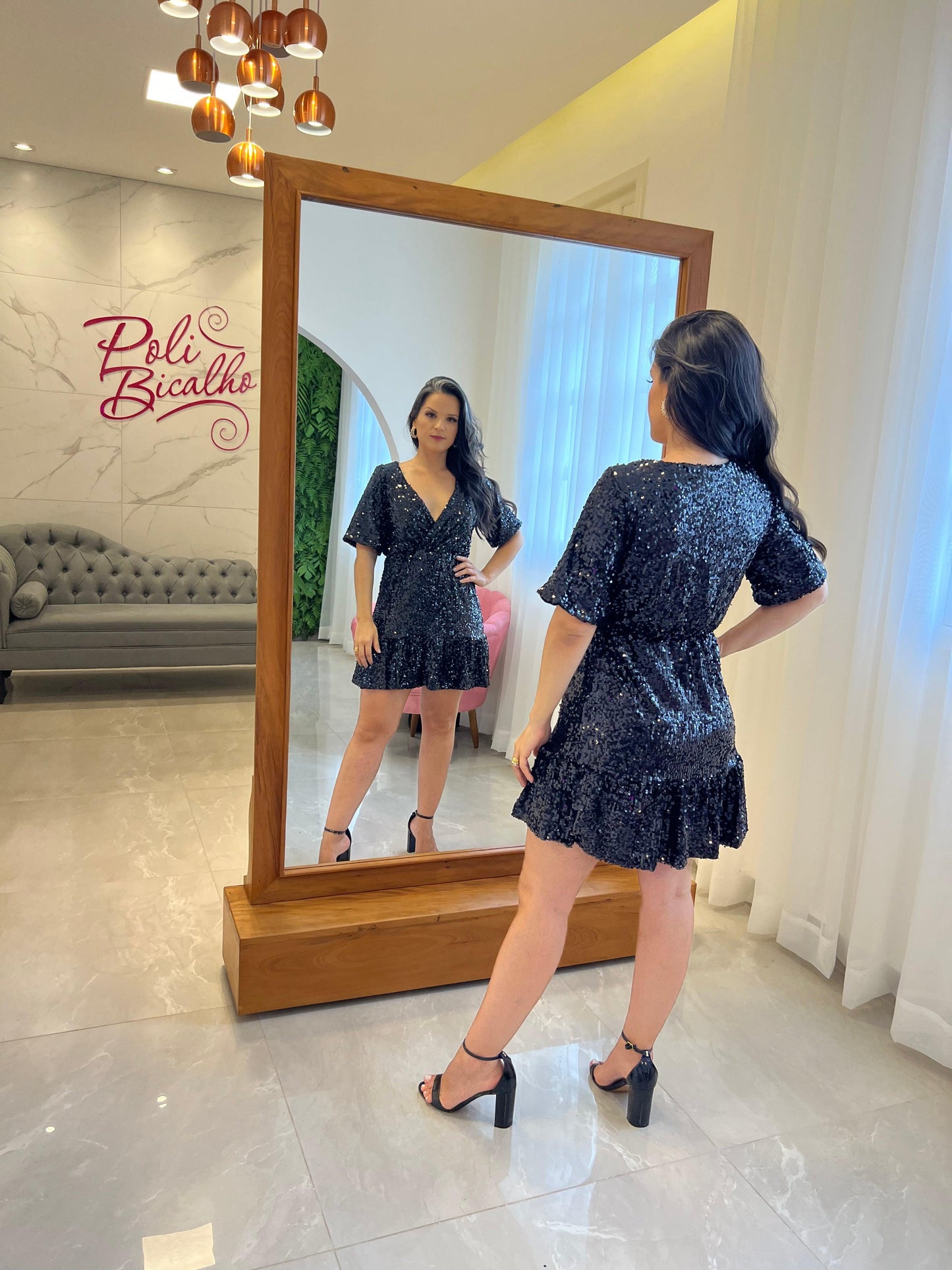 Short Round Sequin Dress - Black