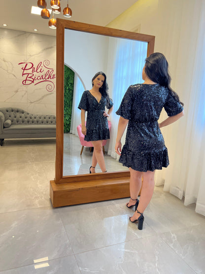 Short Round Sequin Dress - Black