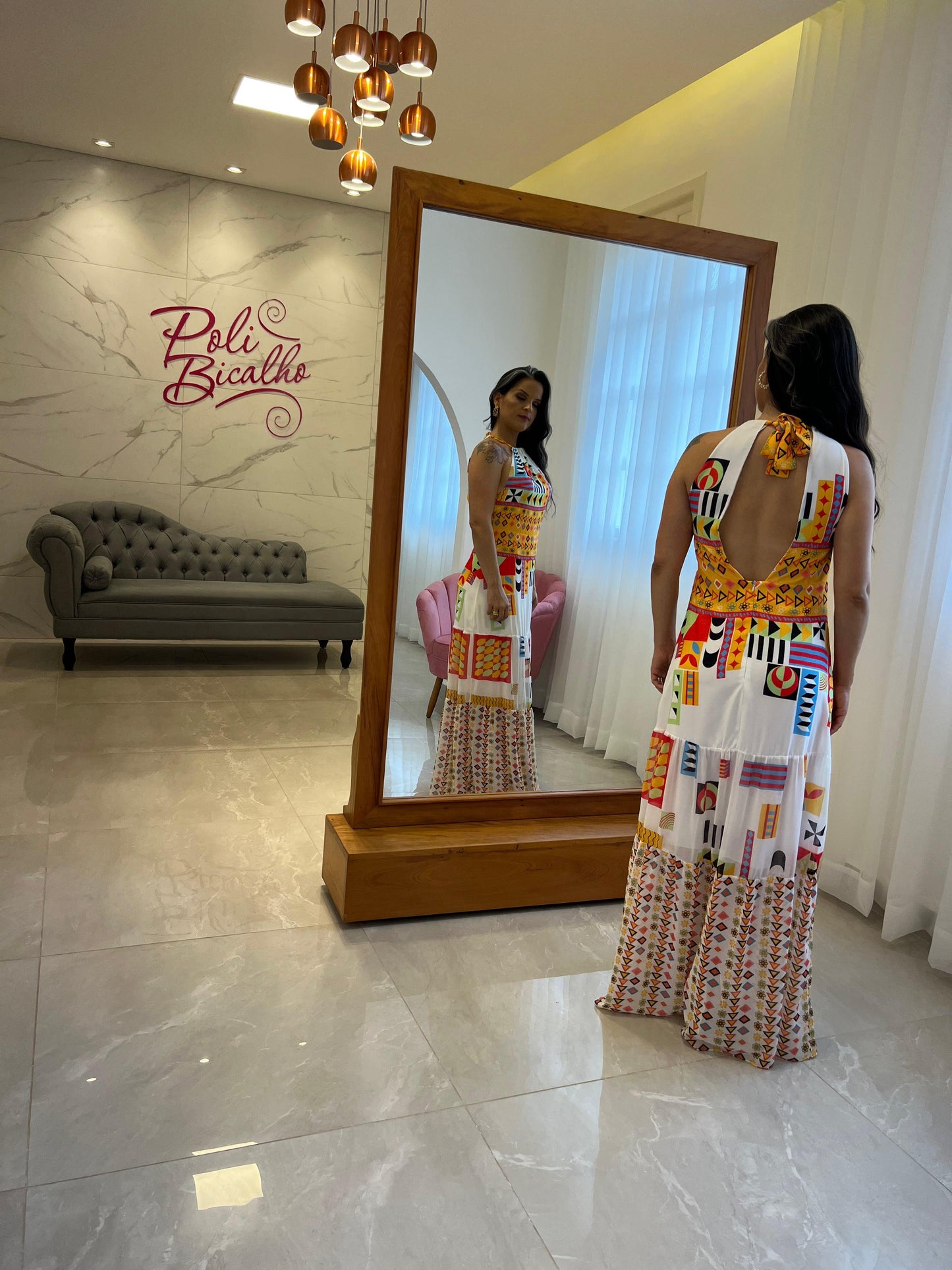 Long Dress Tie Back Crepe - Printed