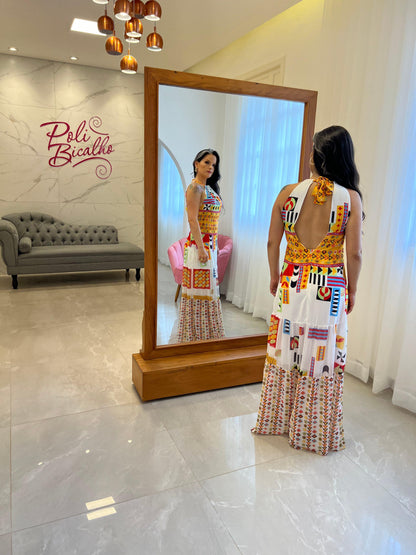 Long Dress Tie Back Crepe - Printed
