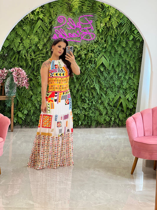 Long Dress Tie Back Crepe - Printed