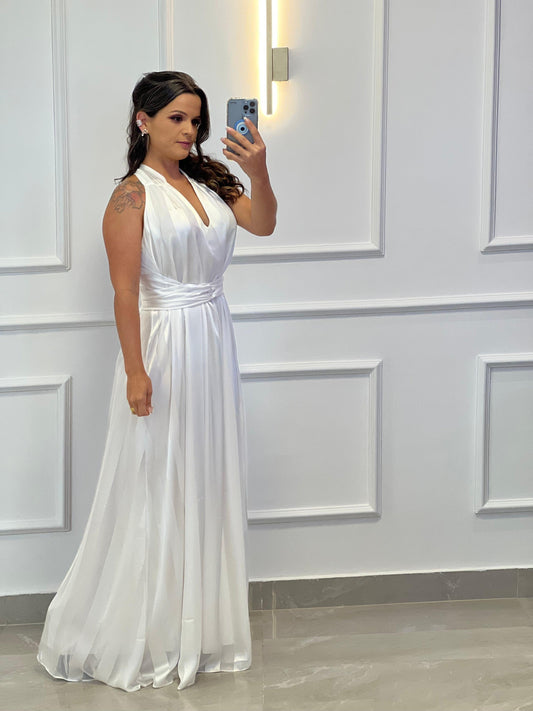 One Size Sleeveless Stripe Long Dress - White