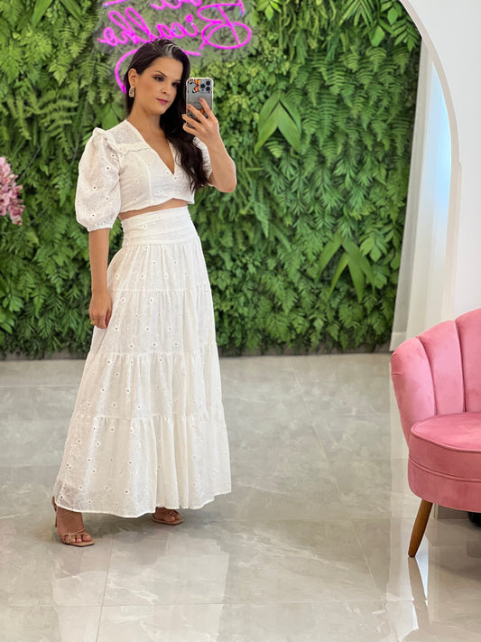 Lesie Cropped Skirt Set - White