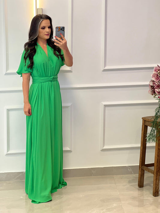 Long Dress One Size Short Sleeve - Leaf Green