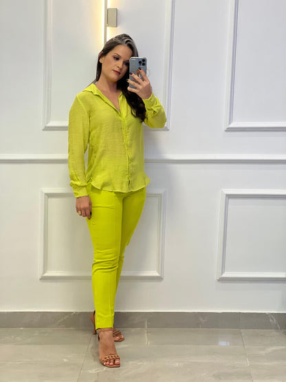 Tailoring Trousers in Portinari Fabric - Lime Green