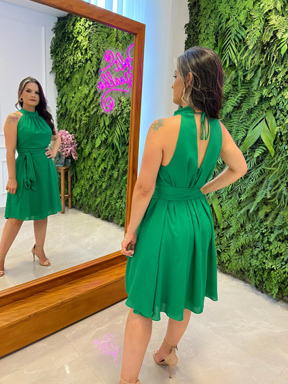 One Size High Collar Midi Dress - Flag Green