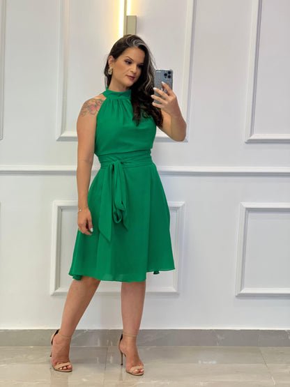One Size High Collar Midi Dress - Flag Green