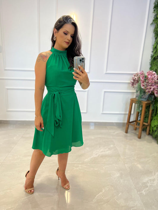 One Size High Collar Midi Dress - Flag Green