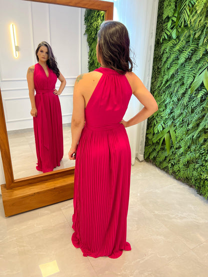 Long Dress One Size Sleeveless Pleated - Fúccia