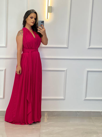 Long Dress One Size Sleeveless Pleated - Fúccia