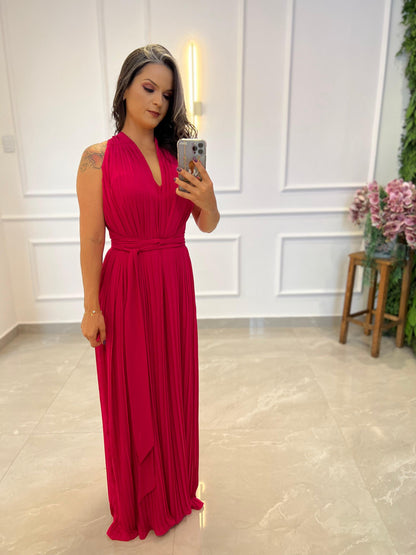Long Dress One Size Sleeveless Pleated - Fúccia