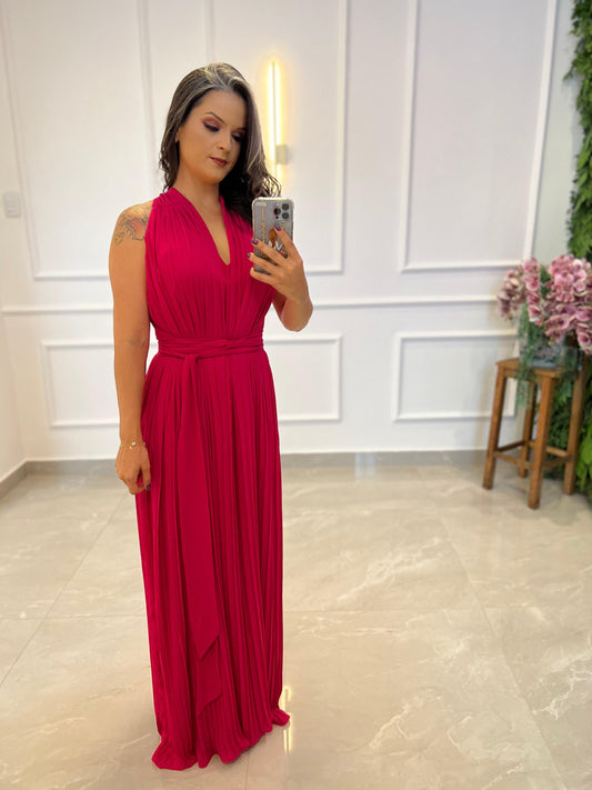 Long Dress One Size Sleeveless Pleated - Fúccia