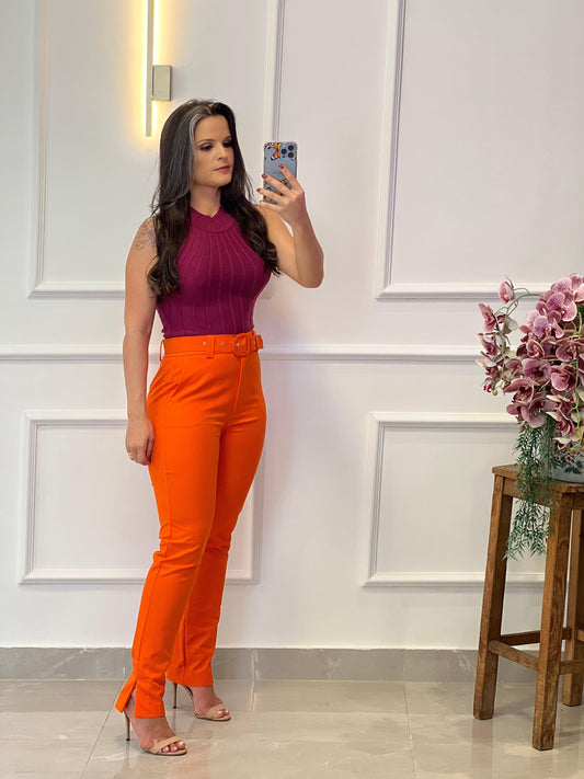 Tailoring Pants With Belt - Orange