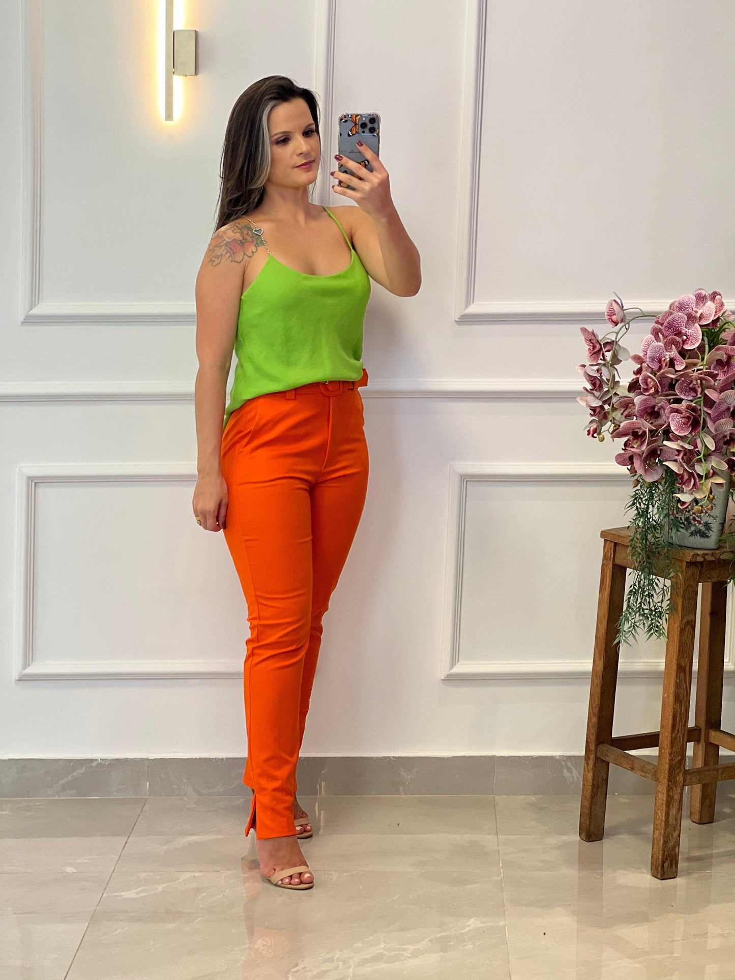 Tailoring Pants With Belt - Orange