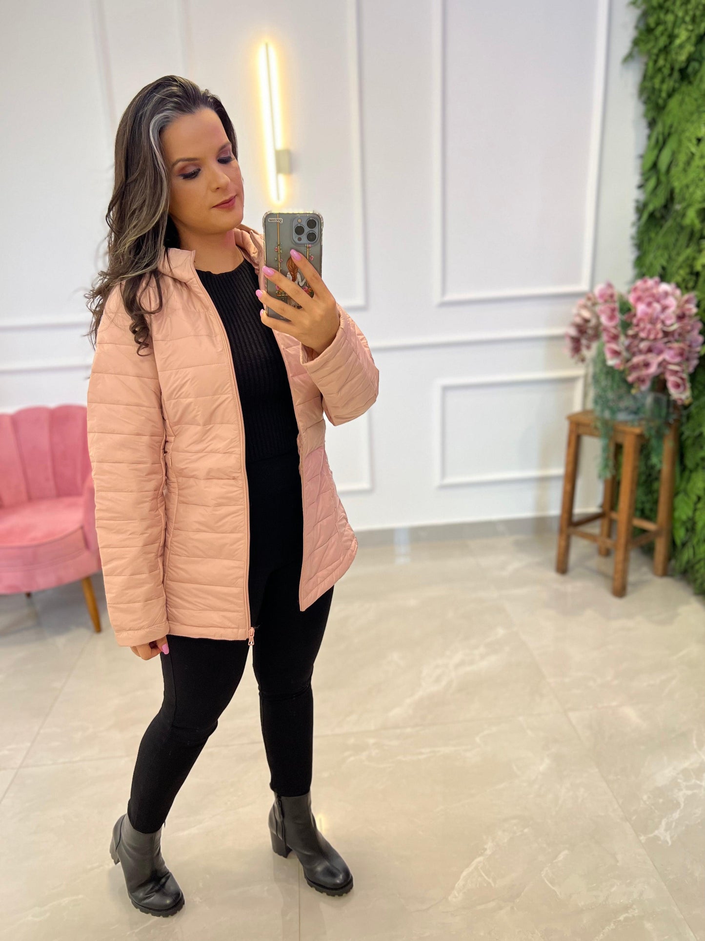 Hooded Puffer Jacket - Rose