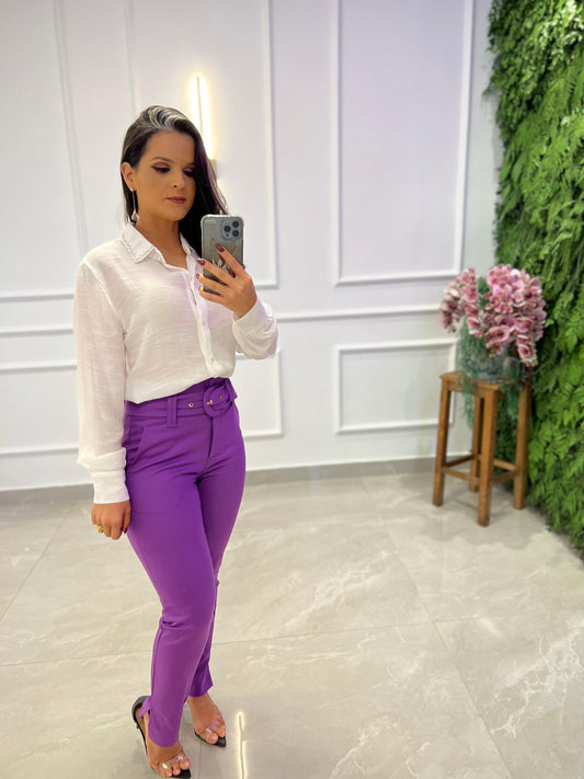 Tailored Portinari Clochard Pants With Belt - Purple