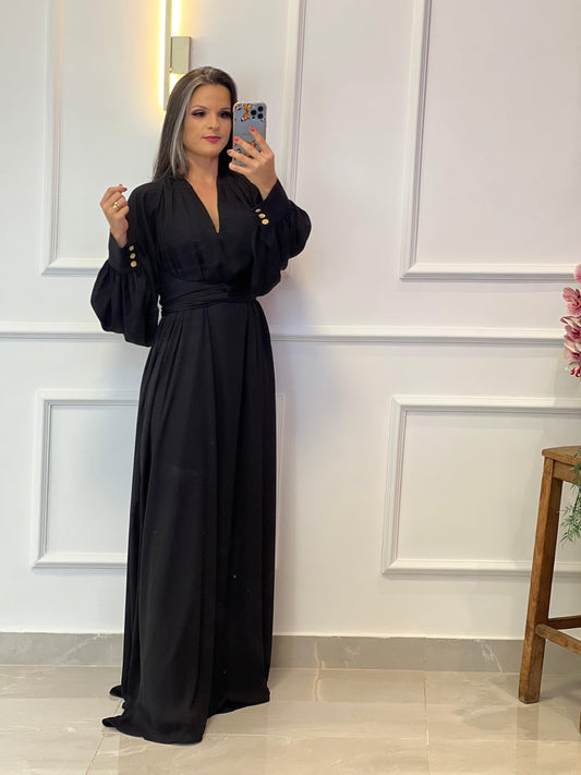 One Size Long Sleeve Button Down Dress - Black